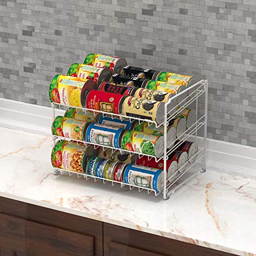 Stackable Can Rack, Silver, Adjustable Plastic Dividers, Holds 36 Cans V948243