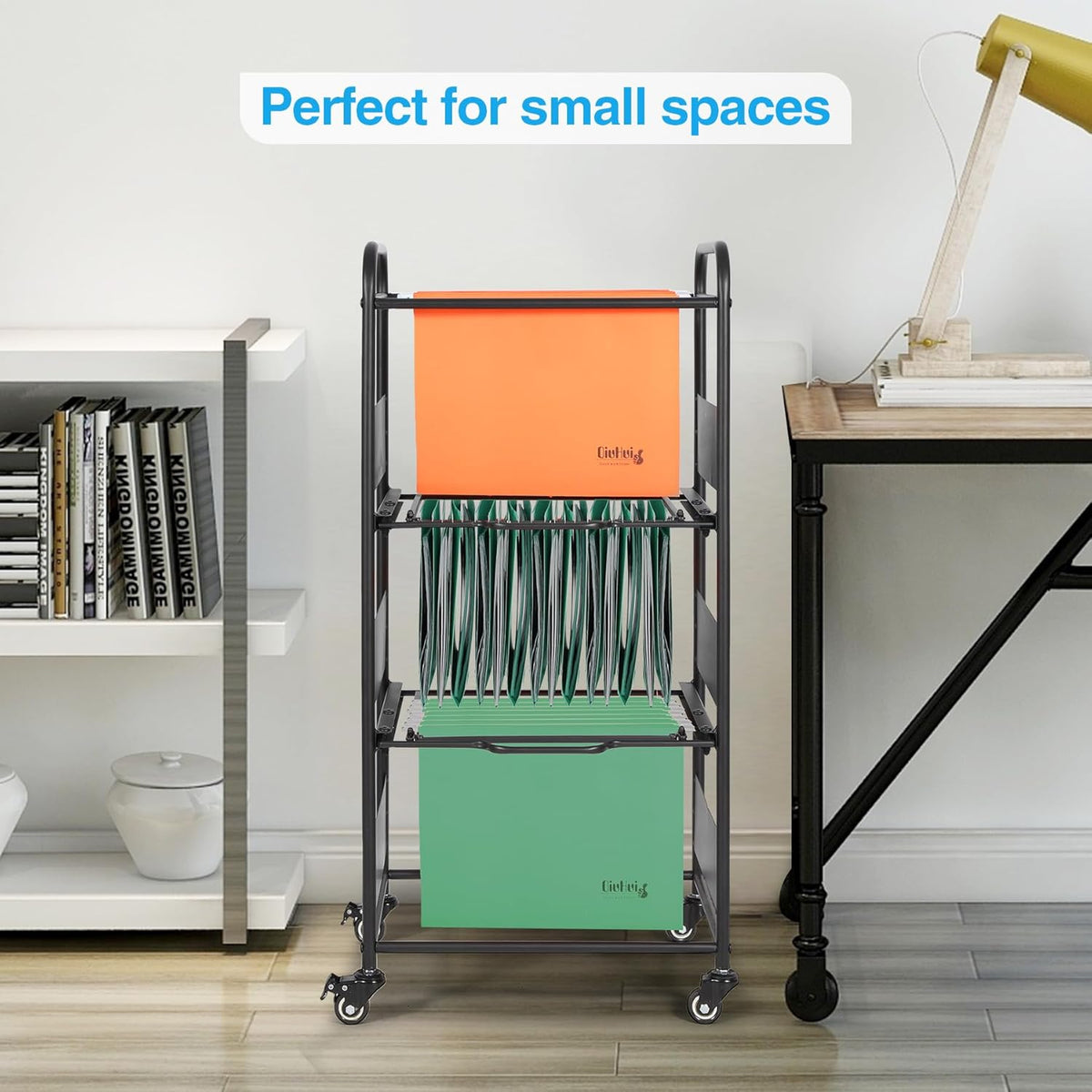 3-Tier Metal Rolling File Cart with Wheels, Black I1417