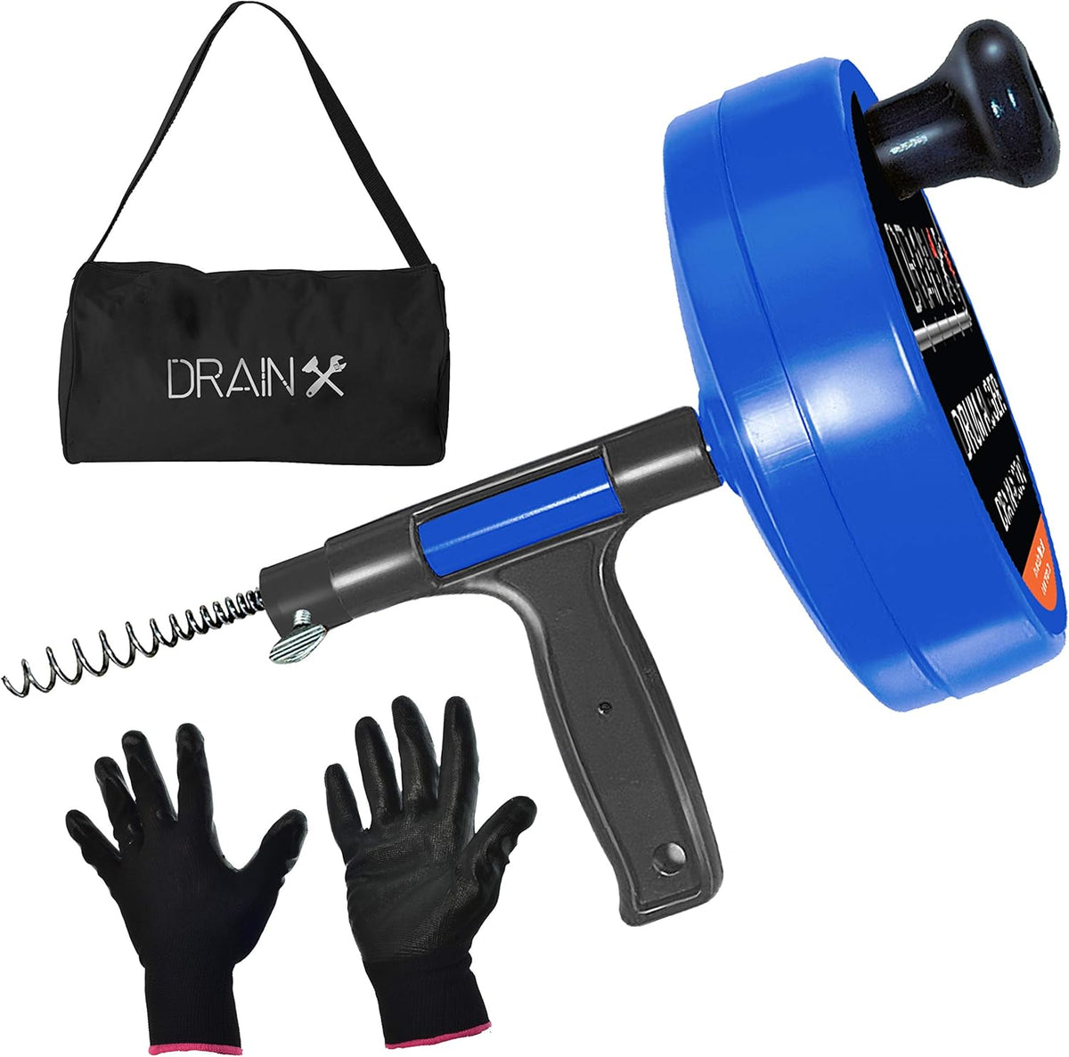 35-FT Steel Drum Auger Plumbing Snake with Work Gloves and Storage Bag P624078