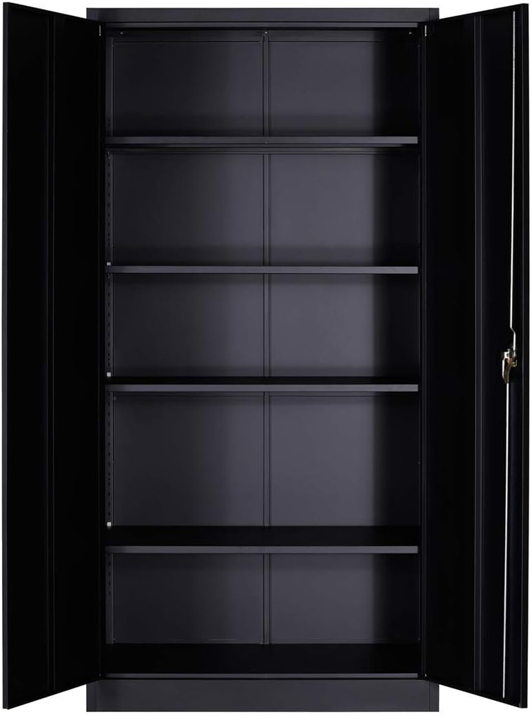 Metal Storage Cabinet with Lock and Wheels, Black V475364
