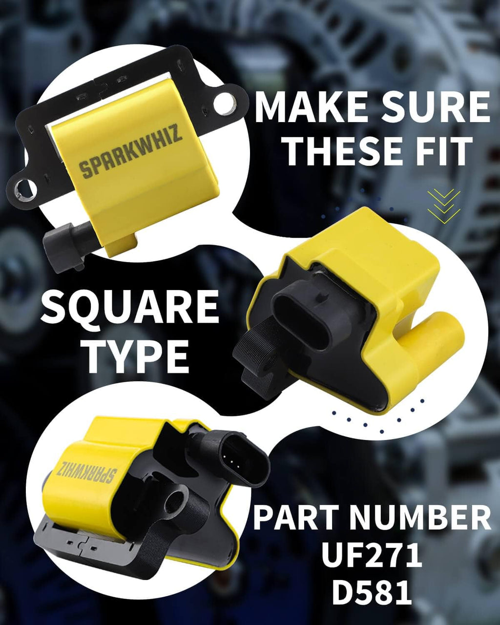 Square Ignition Coil Pack of 8 with 8mm Spark Plug Wires D688918