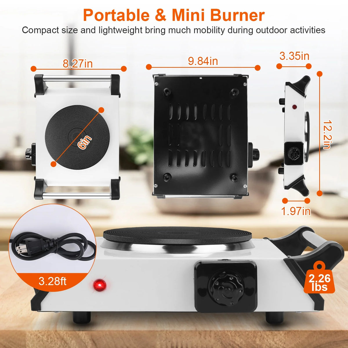 Electric Single Burner Portable Hot Plate with 5 Temperature Adjustments Black Z732
