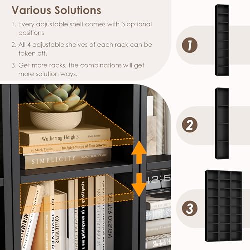 Black/Brown 8-Tier Media Tower Rack with Adjustable Shelves L8854