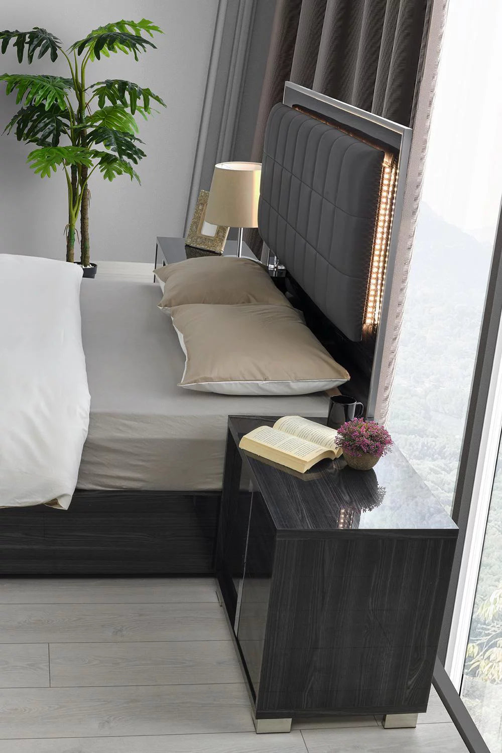 Gloss Grey Queen Bed with LED Light M248066