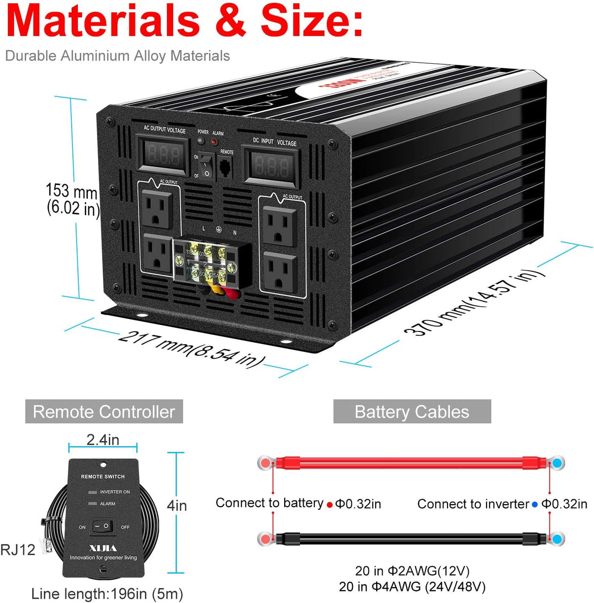 1500W Pure Sine Wave DC 12V to AC 120V Inverter N330