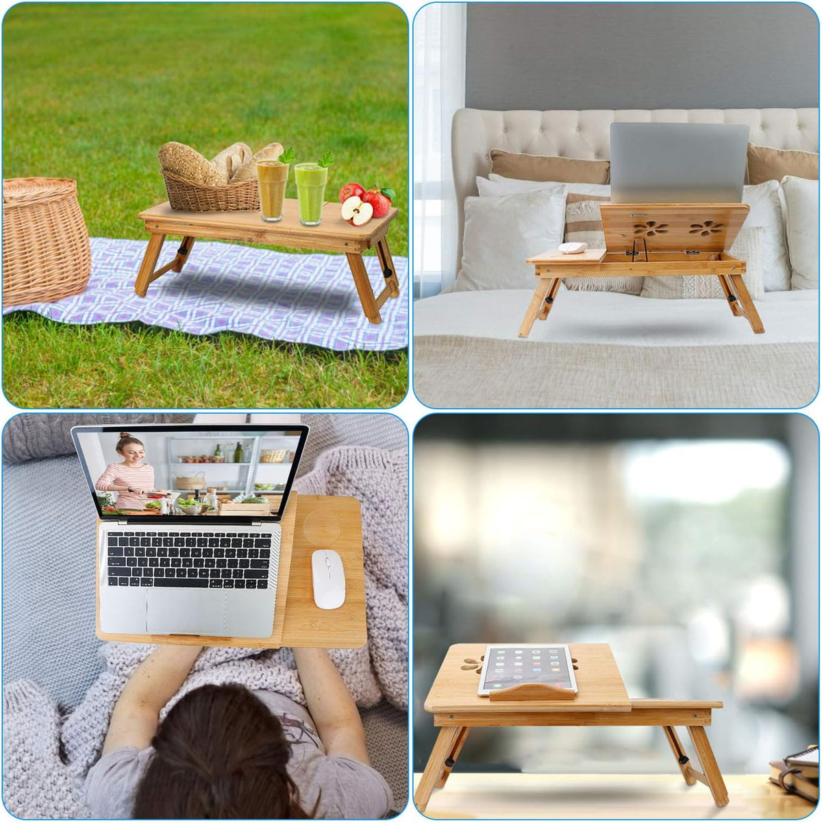 Bamboo Bed Tray with Side Storage Drawer Z436