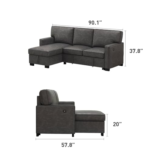 Grey Chenille L-Shaped Sleeper Sofa with Storage L69568