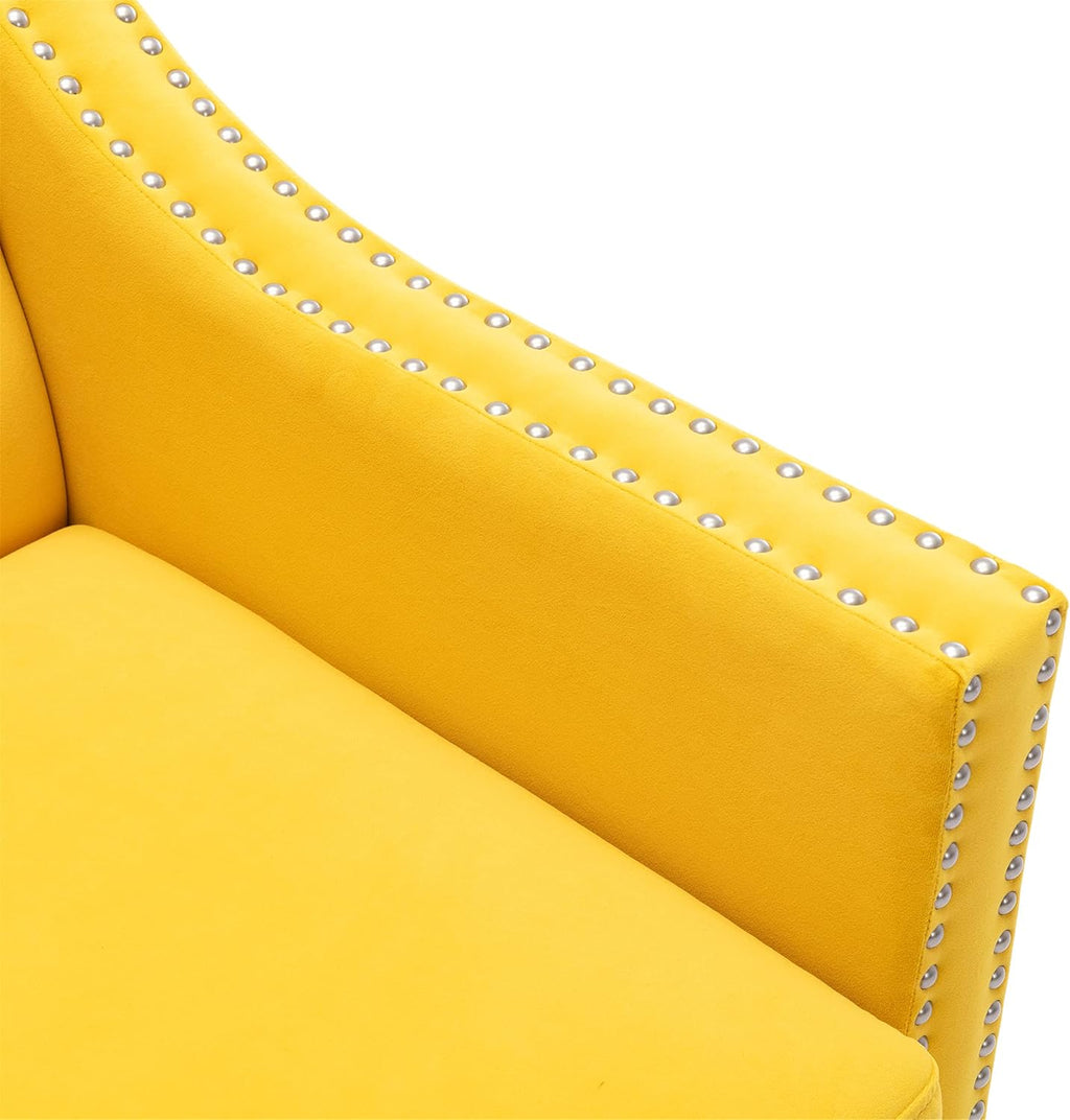 Yellow Velvet Accent Chairs with Wood Legs U158
