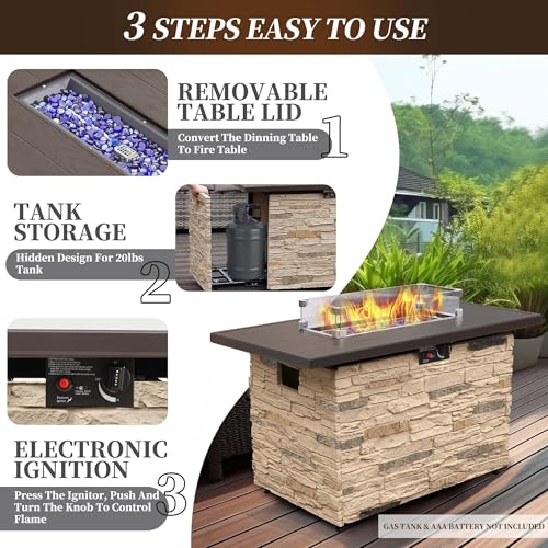 Propane Fire Pit Table with Glass Wind Guard and Lid R795779