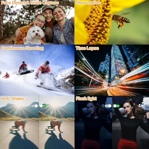 4K Digital Camera with 3'' 180° Flip Screen 16X Anti-Shake Compact Cameras with SD Card, Flash, 2 Batteries & Battery Charger S29287