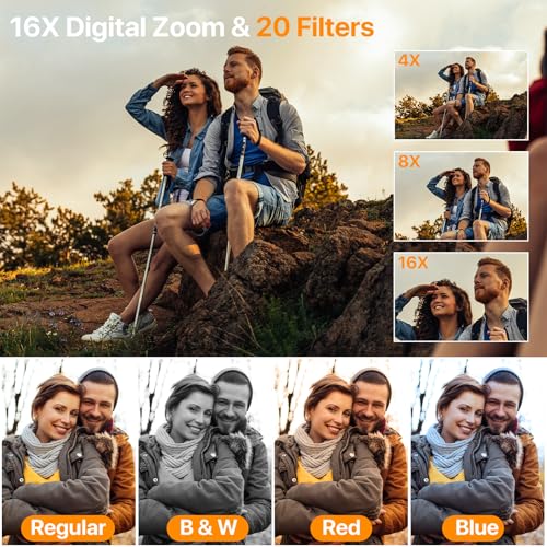 4K Digital Camera with 3'' 180° Flip Screen 16X Anti-Shake Compact Cameras with SD Card, Flash, 2 Batteries & Battery Charger S29287