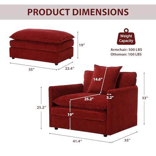 Blue Chenille Oversized Accent Chair with Ottoman D4899