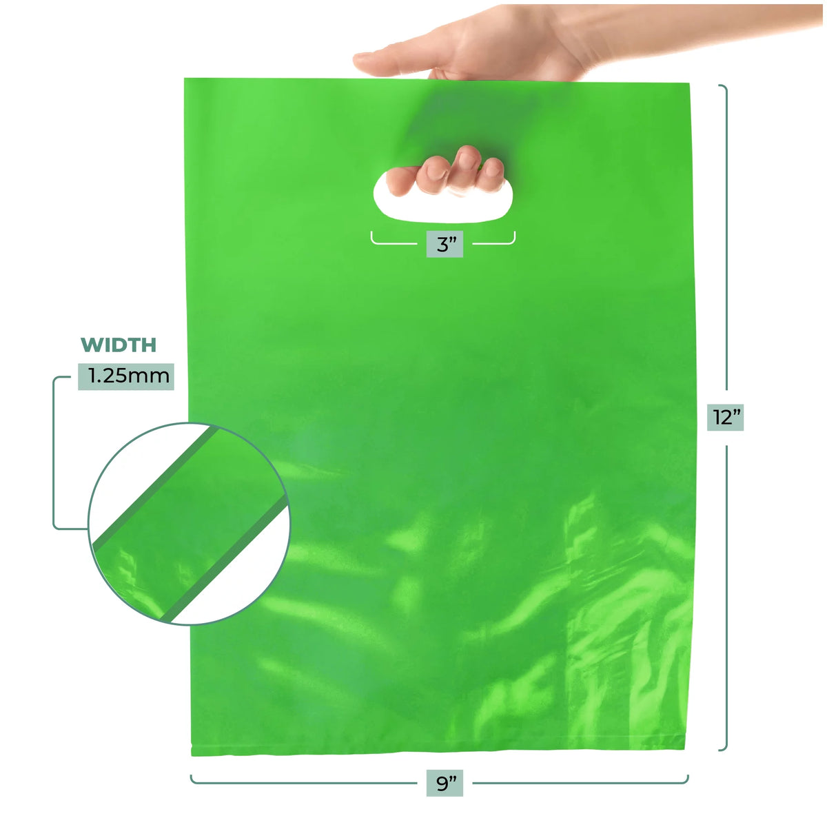1000 Pack 9" x 12" 1.25 mil Green Glossy Plastic Retail Bags L1586