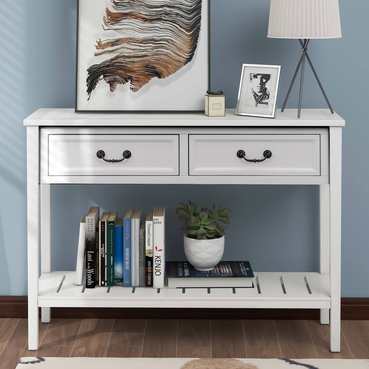 White Console Table with 2 Drawers and 1 Shelf H225