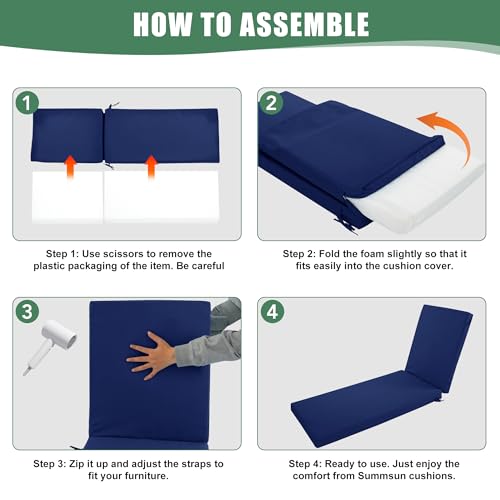 Waterproof Fade Resistant Outdoor Chaise Lounge Cushions Set of 2 Teal 72 x 21 x 3 Inch Z68589