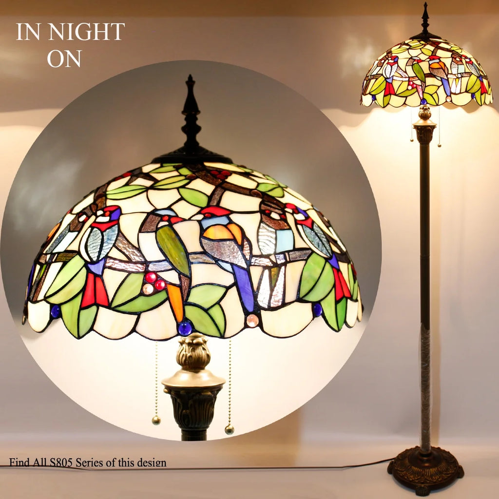 Bronze Floor Lamp with Stained Glass Shade J157905