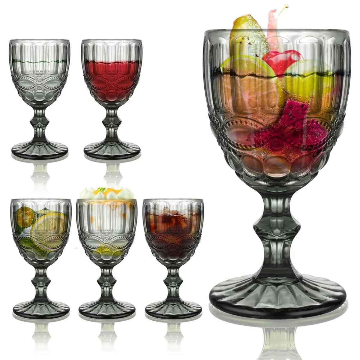 Set of 6 8 Ounce Gray Serpentine Pattern Wine Glasses S388655