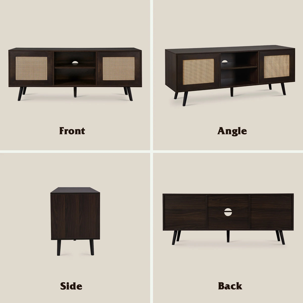 60-inch Rattan TV Stand with Adjustable Shelves and 2 Cabinets O514