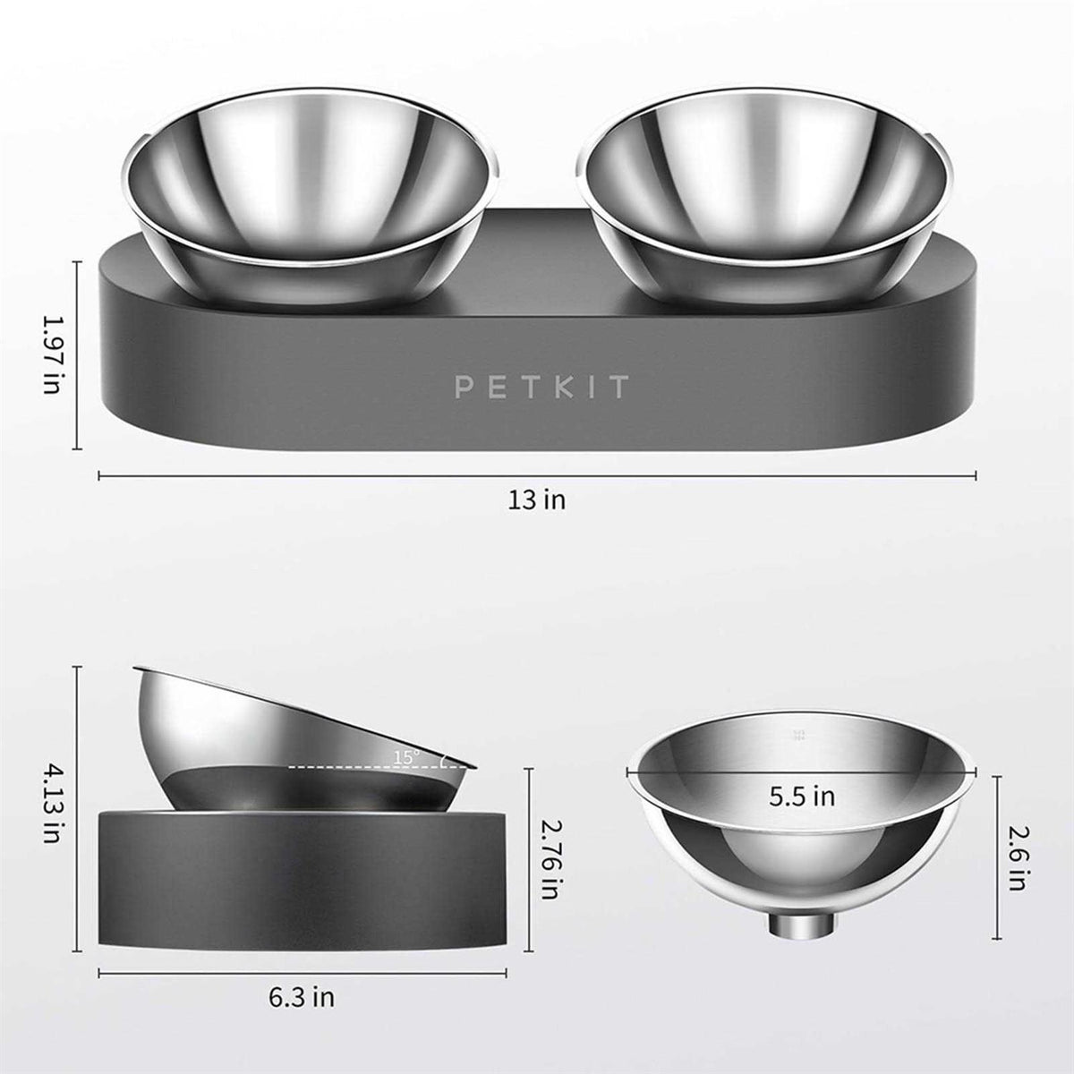 Raised Stainless Steel Dog Cat Food and Water Bowl L759486