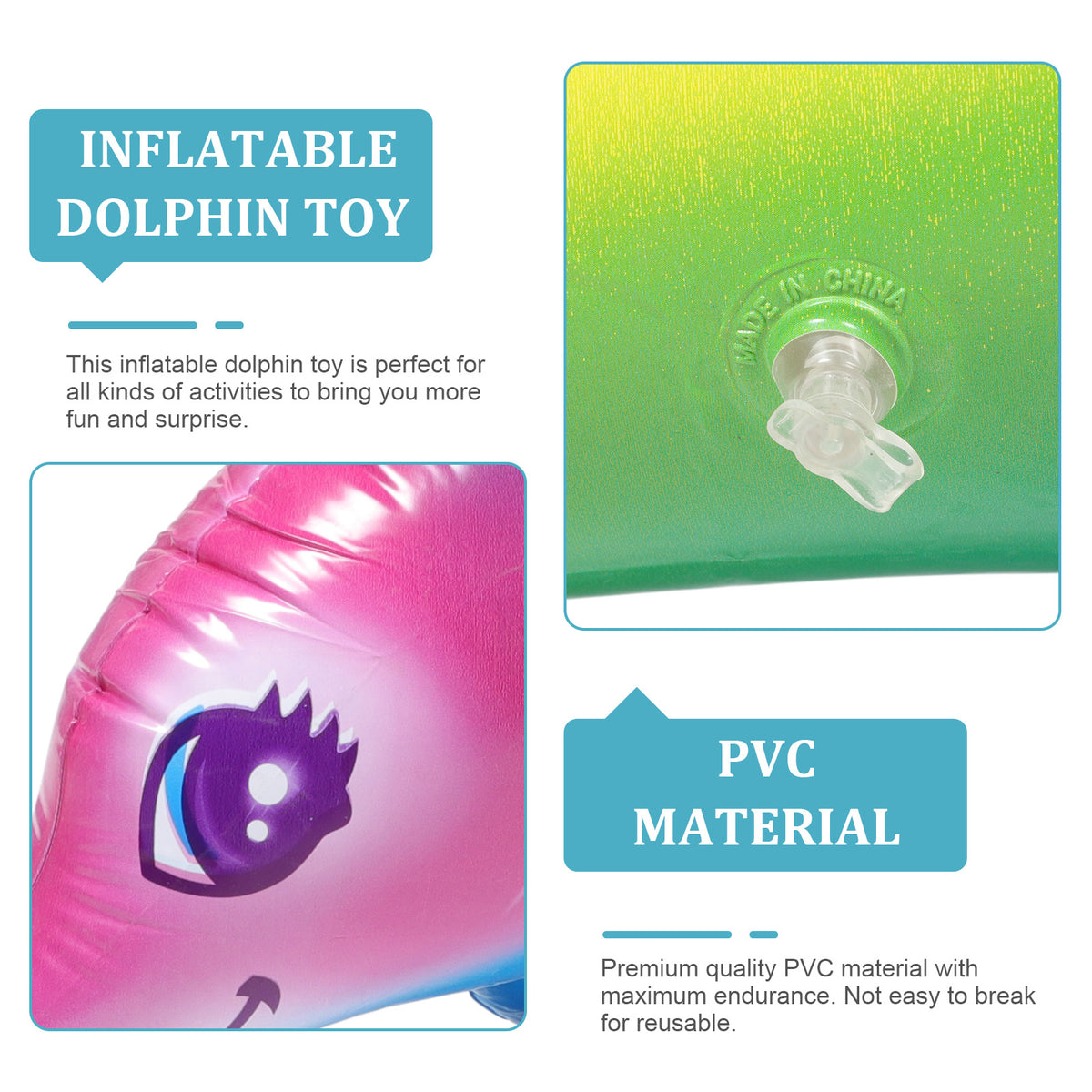 Inflatable Dolphin Toy Beach Pool Float Balloons Multicolor X4264