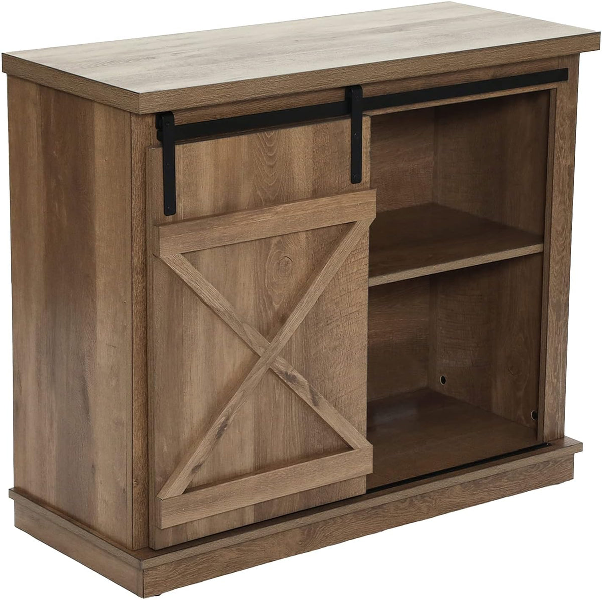 Farmhouse X Cabinet with Sliding Barn Door Storage Cabinet Coffee Table, 36 Wide Rustic Oak L3132