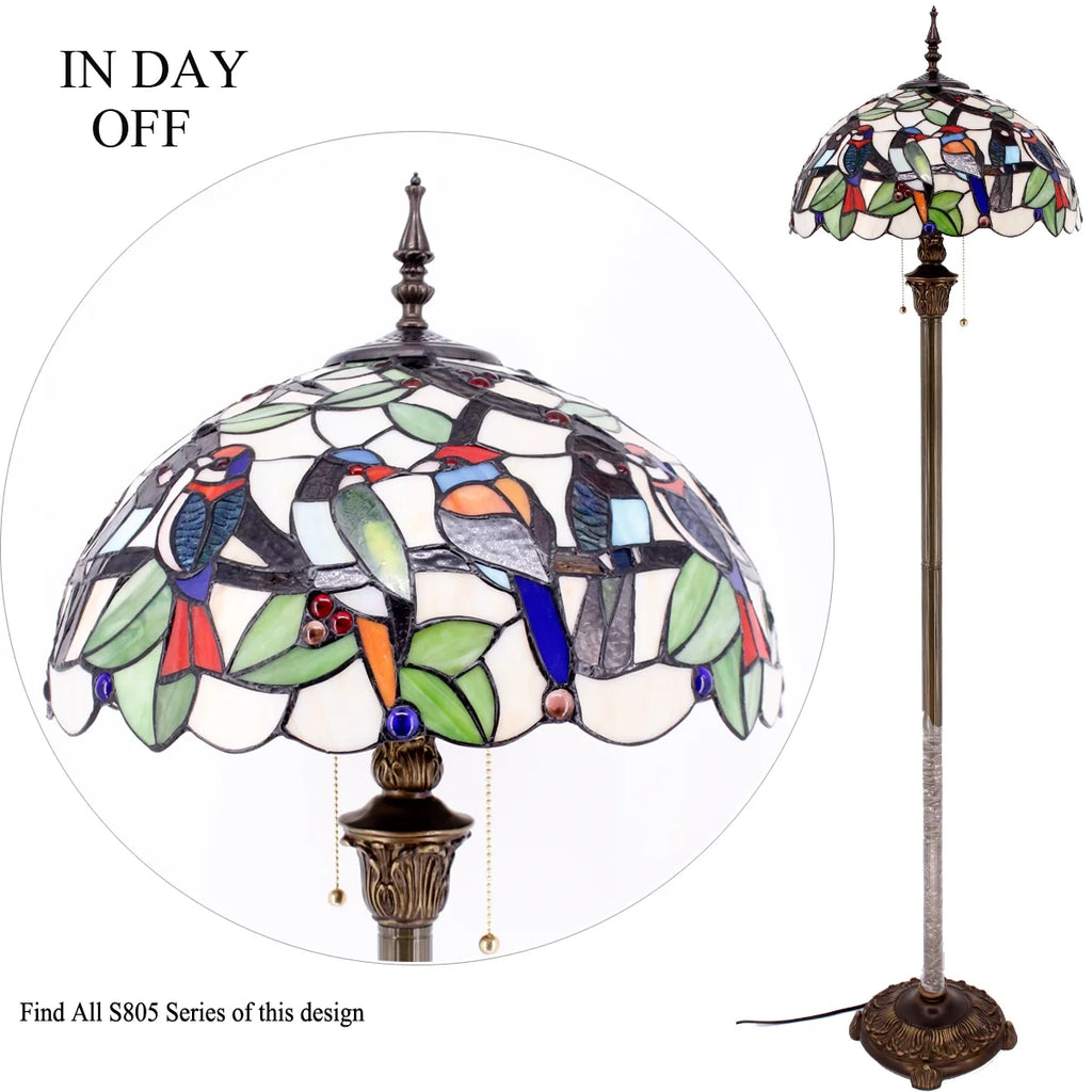 Bronze Floor Lamp with Stained Glass Shade J157905
