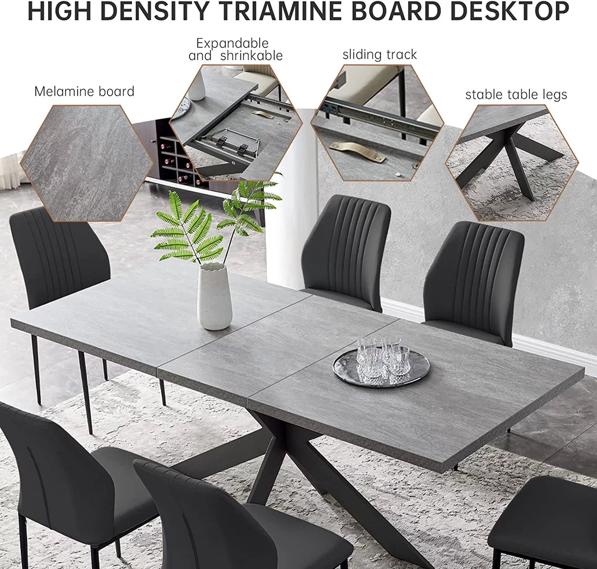 6-8 Person Space Saving Expandable Metal Frame Rectangular Dining Table D63159
