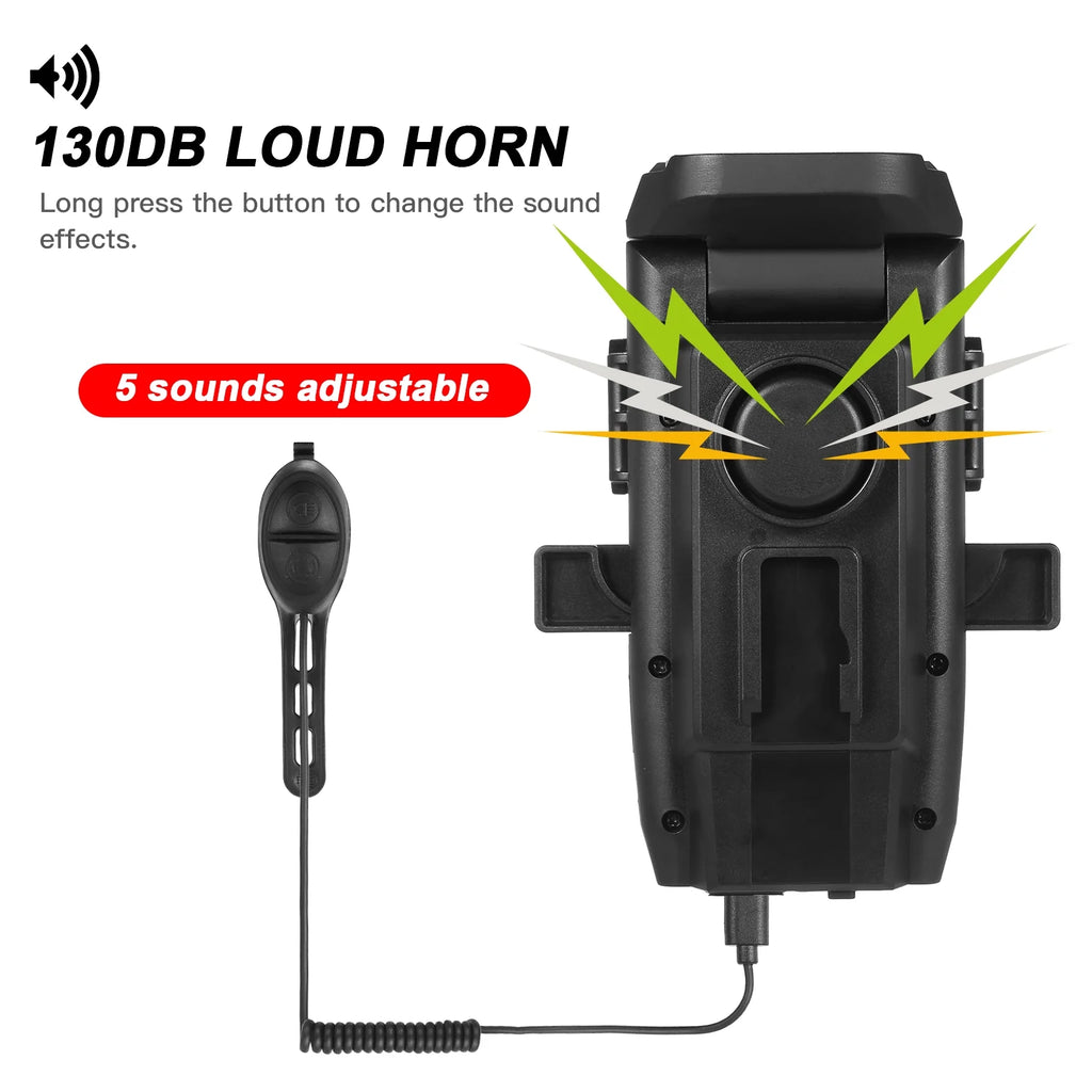 Front and Rear 4 in 1 USB Rechargeable Waterproof Headlight with Phone Holder Horn V421756