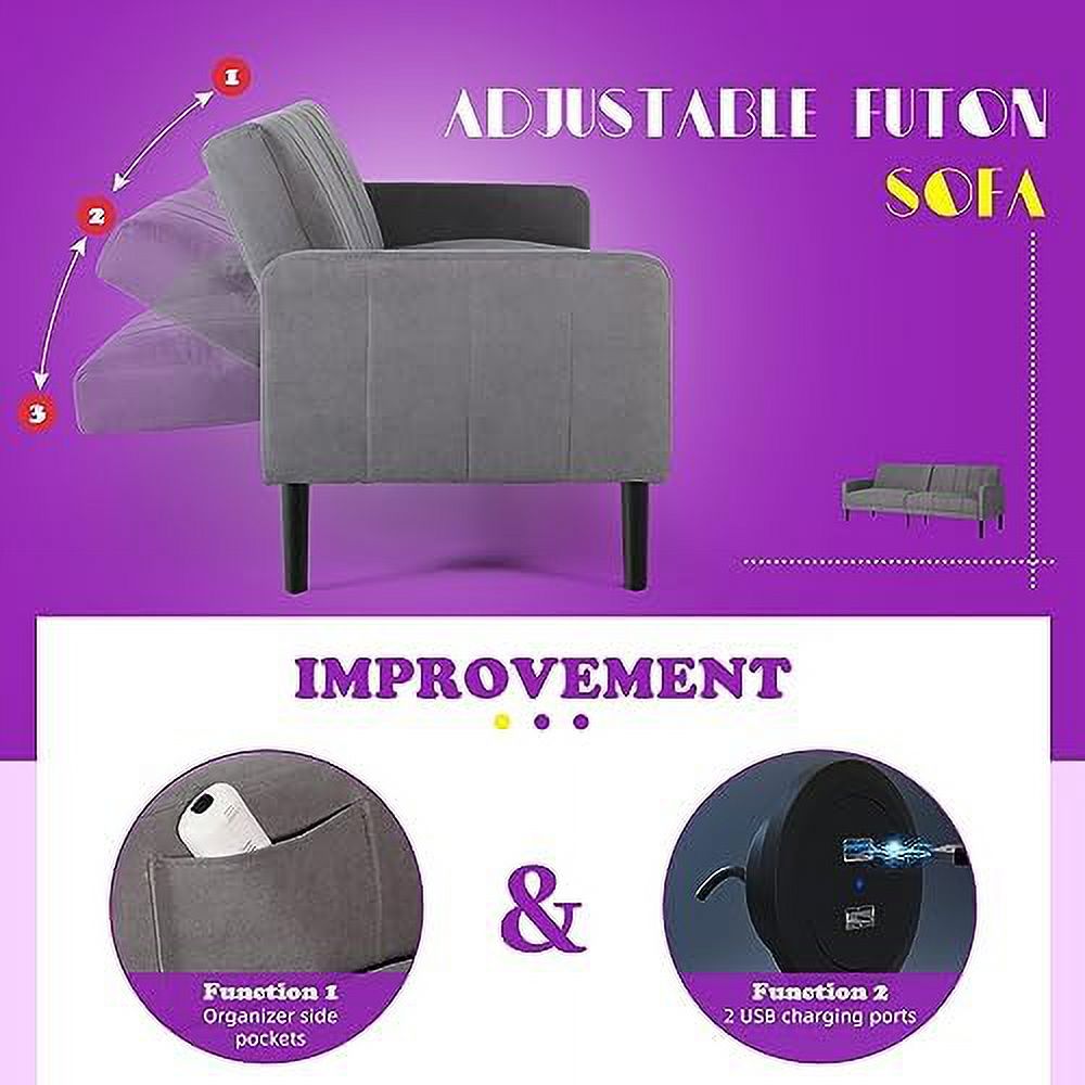 Button Tufted Upholstered Sofa Couch with 2 USB Charging Ports O763801