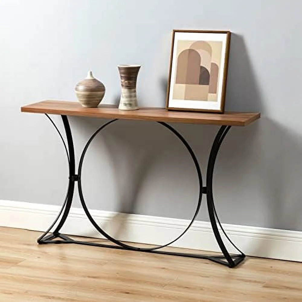 Rustic Wood Console Table with Metal Frame J24005