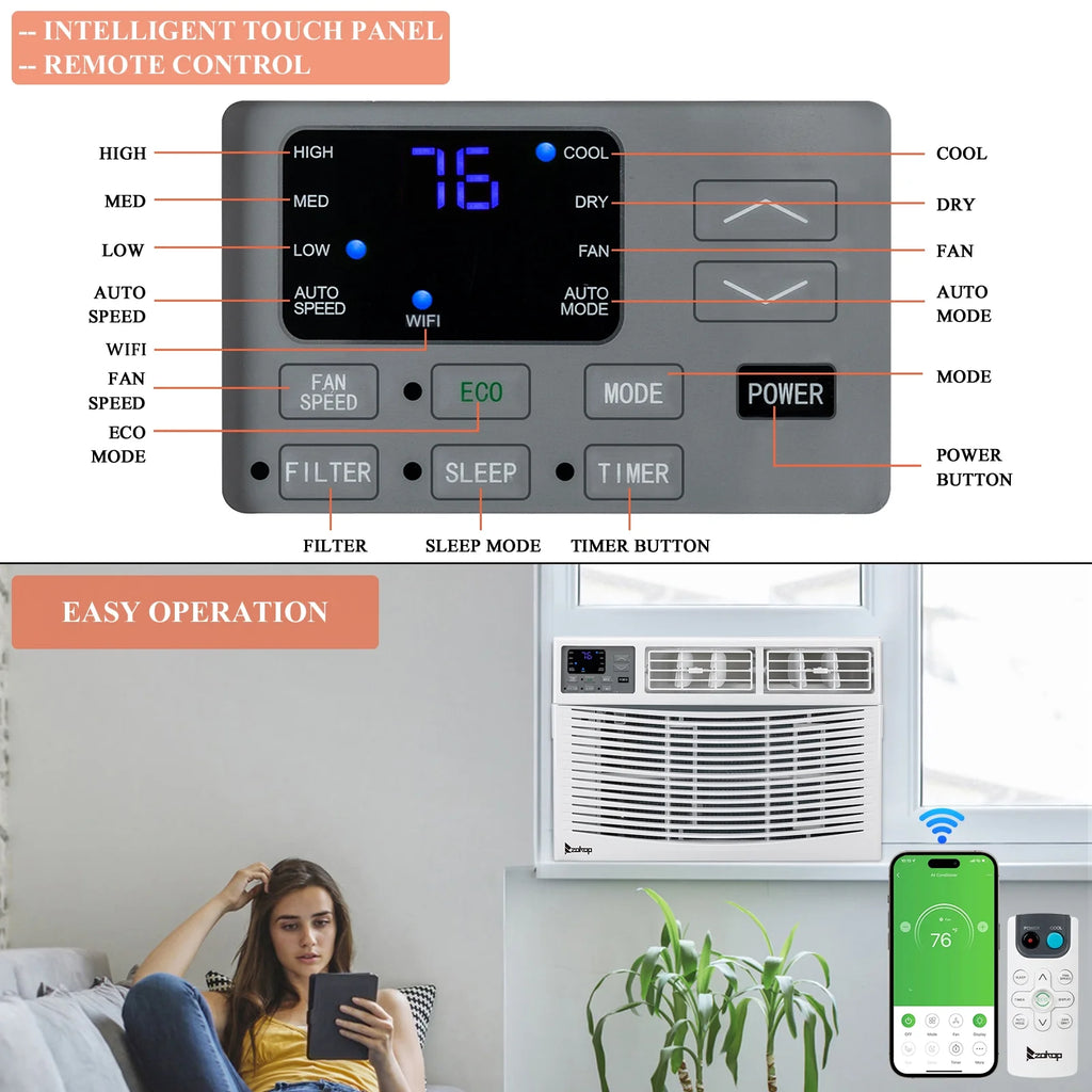 10,000 BTU 115V Window-Mounted Compact Air Conditioner with Remote Control, White H848998