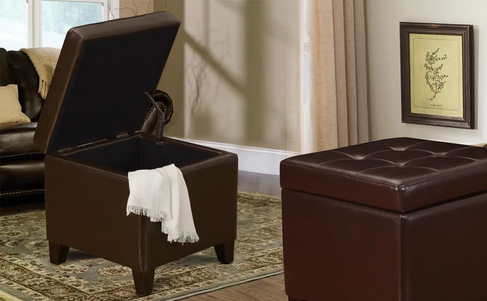 Brown Leather Square Storage Ottoman U769127