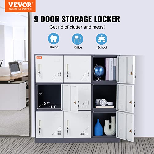 Gray Steel 9 Door Metal Locker with Card Slot S270115