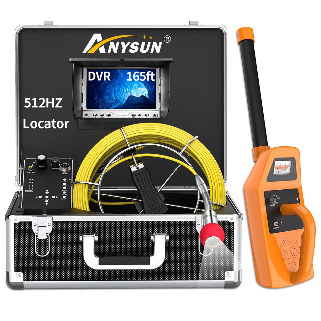 Sewer Camera with Locator, 165ft Inspection Camera with 512Hz Sonde Transmitter and Receiver, DVR and 7 LCD Monitor IP68 Waterproof Pipe Inspection Camera M50248