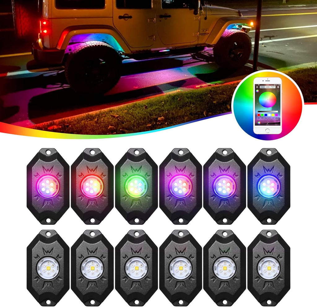 12 Pod Waterproof LED Rock Lights Kit with Bluetooth Controller K664