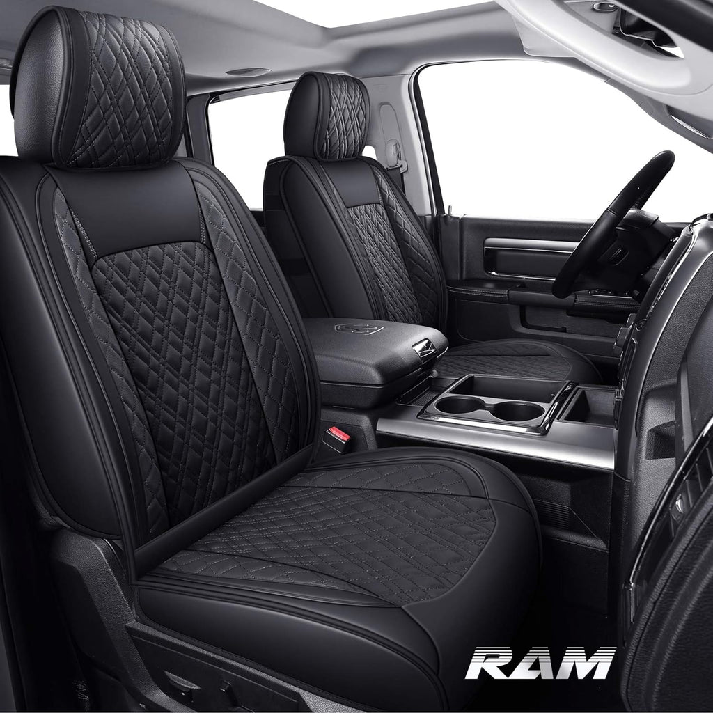 Black Waterproof Leather Rear Car Seat Covers Pickup Truck Crew Cab Pack of 2 J221088