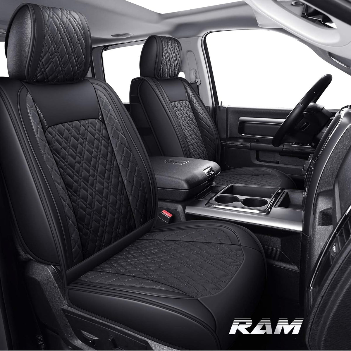 Black Waterproof Leather Rear Car Seat Covers Pickup Truck Crew Cab Pack of 2 J221088