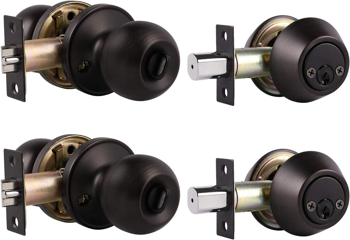 4 Pack Keyed Alike Entry Door Knob and Single Cylinder Deadbolt Lock Set in Oil Rubbed Bronze Finish K19152