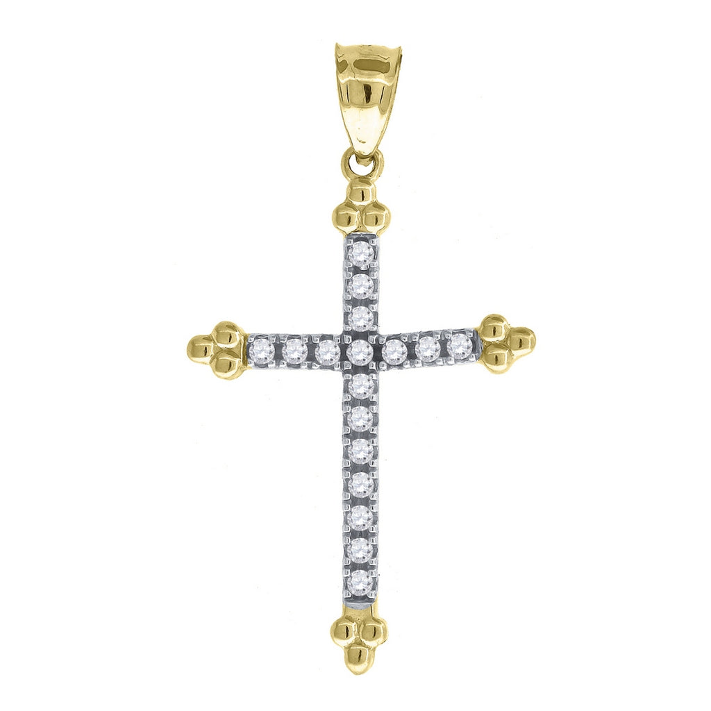 14k Gold Two tone Cross Pendant Necklace D784689