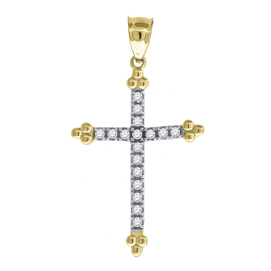 14k Gold Two tone Cross Pendant Necklace D784689