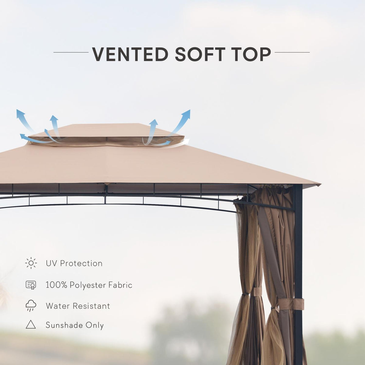 Sand Double Roof Patio Gazebo with Mosquito Netting X2704
