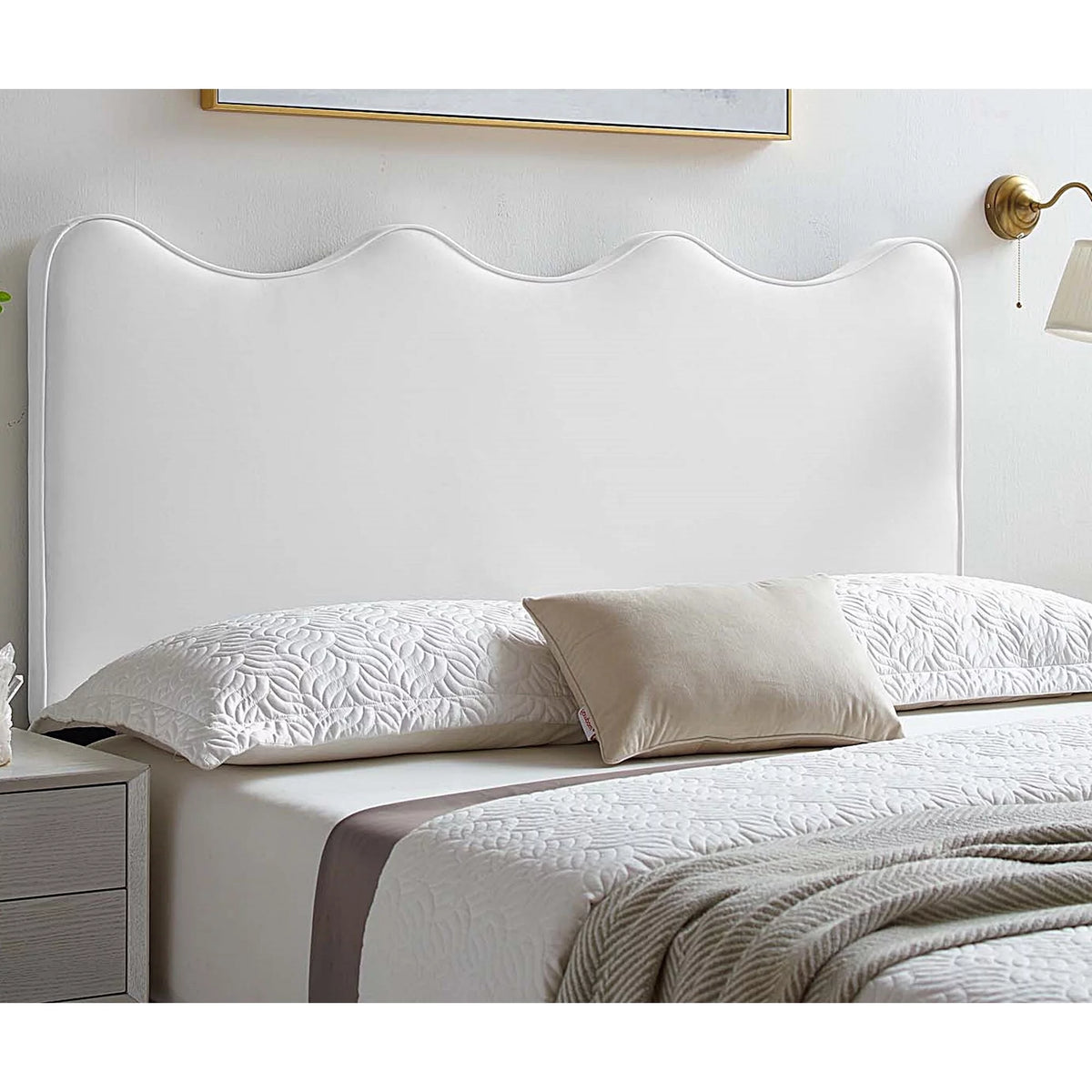 White Velvet Upholstered King California King Headboard M30483