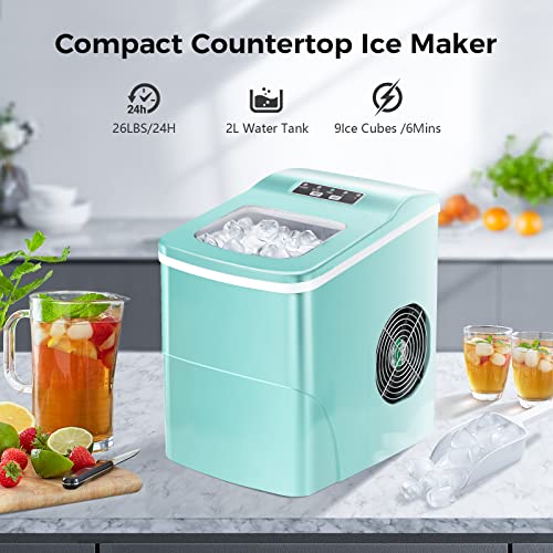 Black Countertop Ice Maker with Self-Cleaning, 26lbs/24hrs, 2 Sizes Bullet Ice R7660