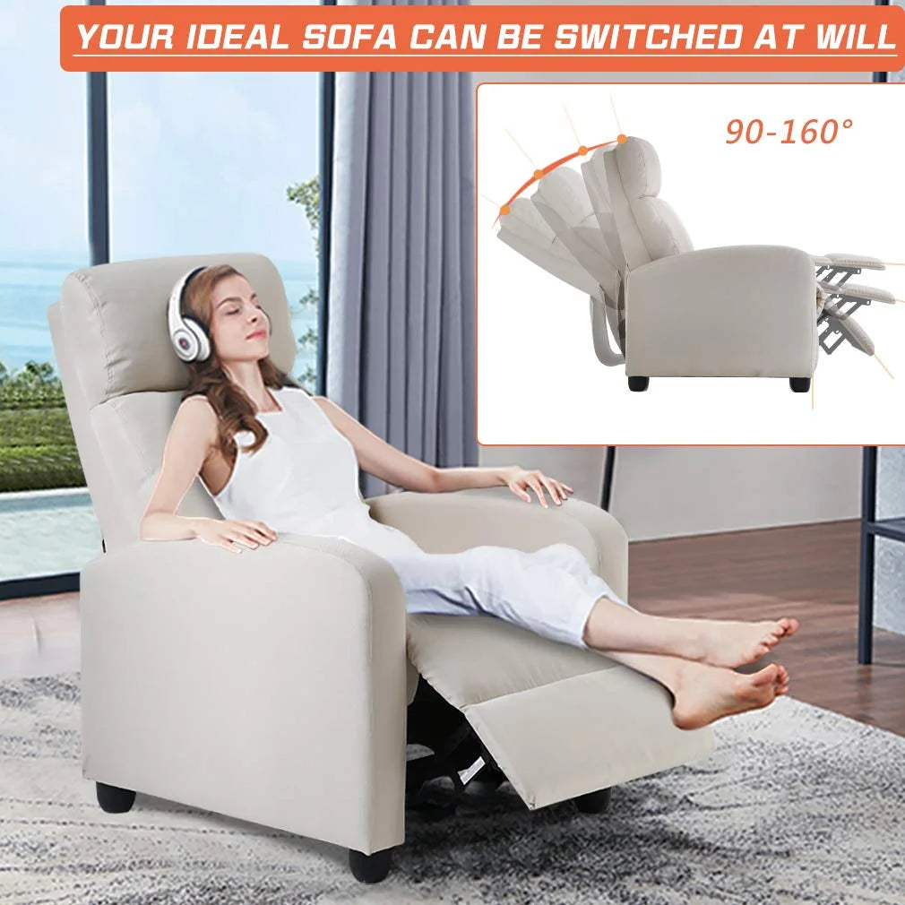 Beige Recliner Chair with Padded Seat Backrest P8001