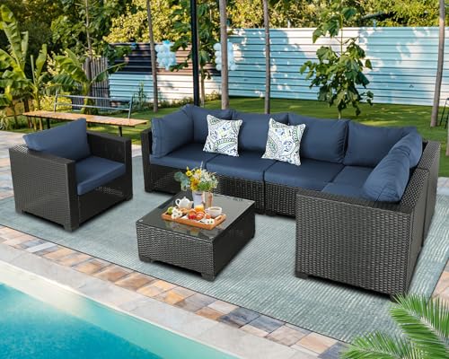 Dark Blue 6 Pieces Outdoor Sectional Set F83719