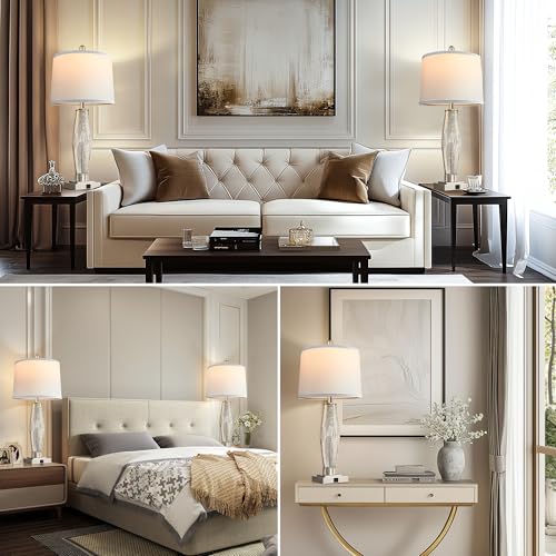 Table Lamps Set of 2 with USB A+C Charging Ports White Shade K33601