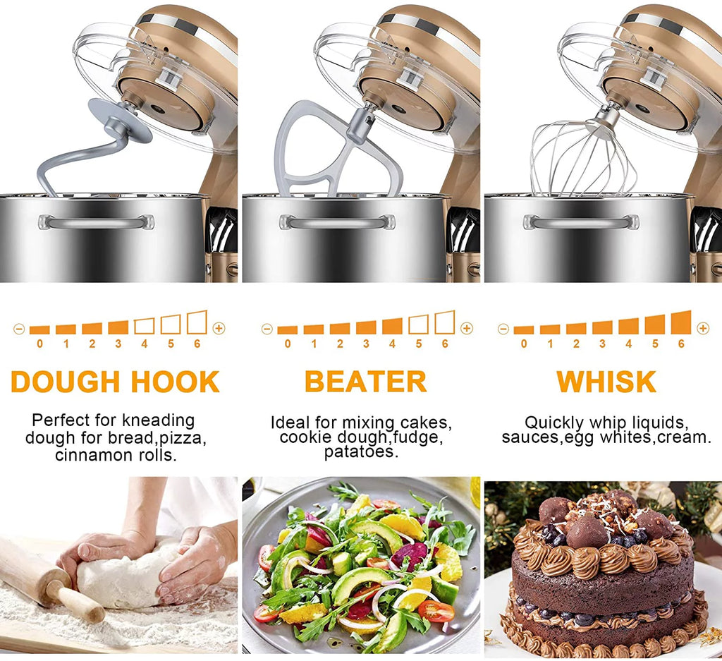 8.45 QT 660W Stand Mixer with Dough Hook, Whisk, Beater P587