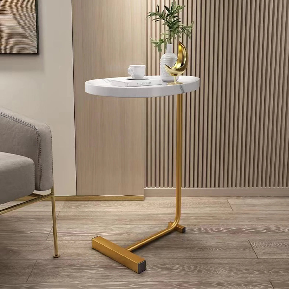 White C-Shaped Side Table Y8289