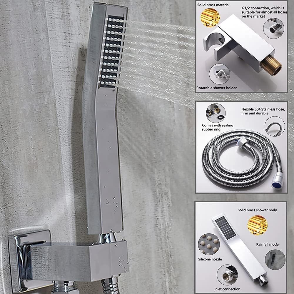 16'' Ceiling Mounted Rain Shower System 3 Function Shower Combo Set Chrome Z543