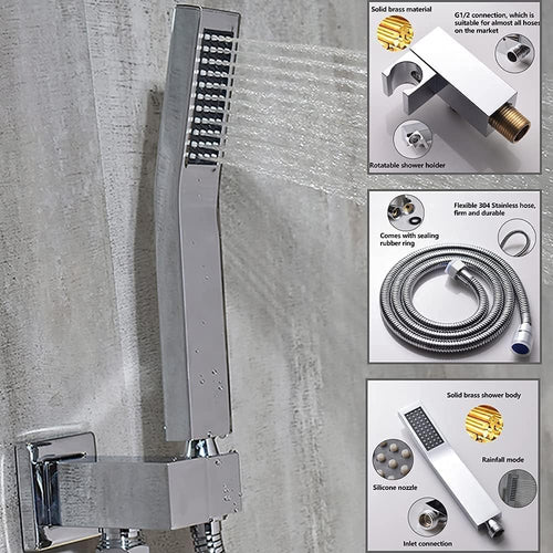 16'' Ceiling Mounted Rain Shower System 3 Function Shower Combo Set Chrome Z543